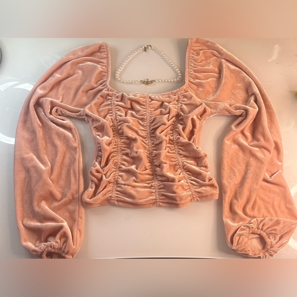 pink velvet long sleeve crop top